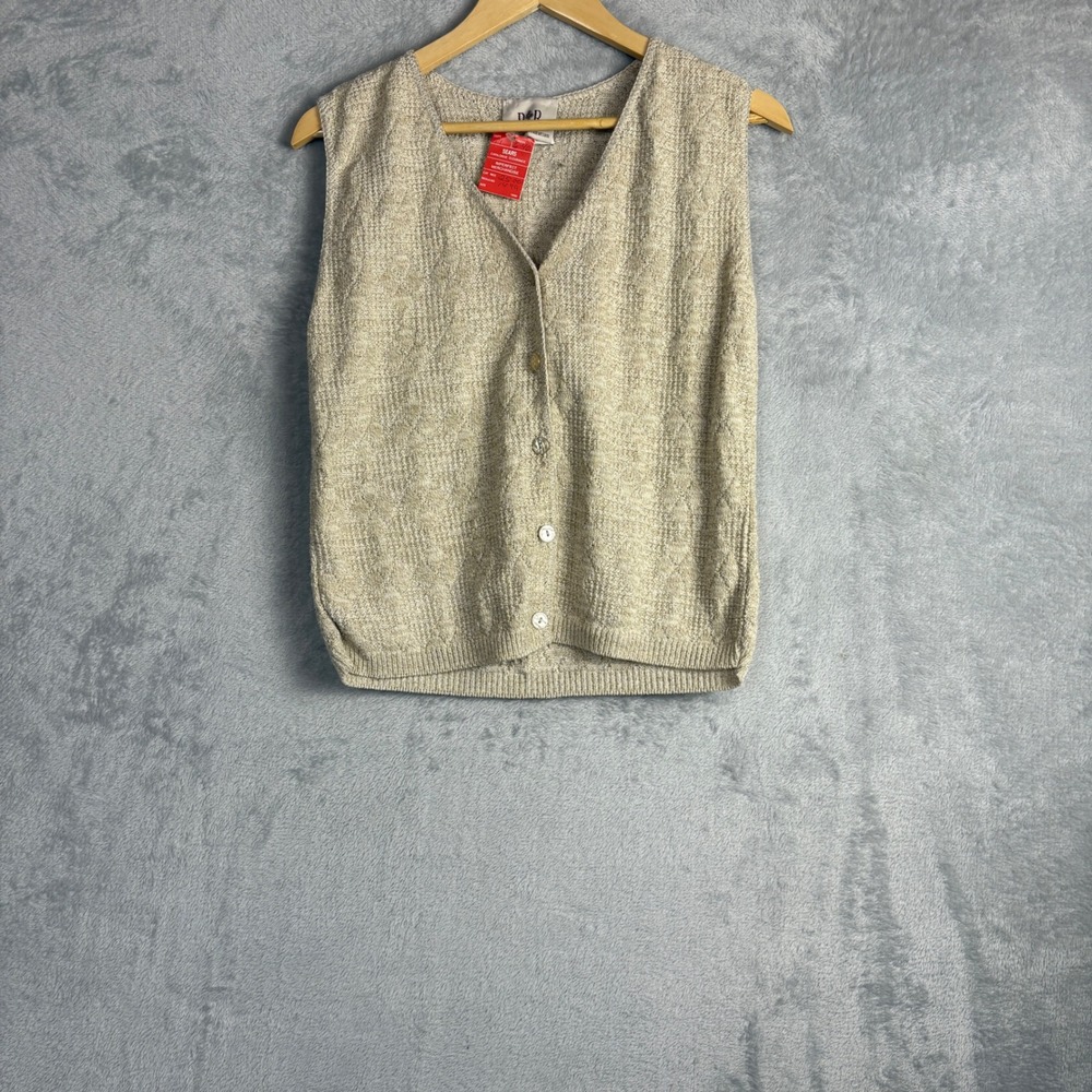 Vintage Vest Button Front Knit M Beige Cotton Blend Dead Stock Cottagecore